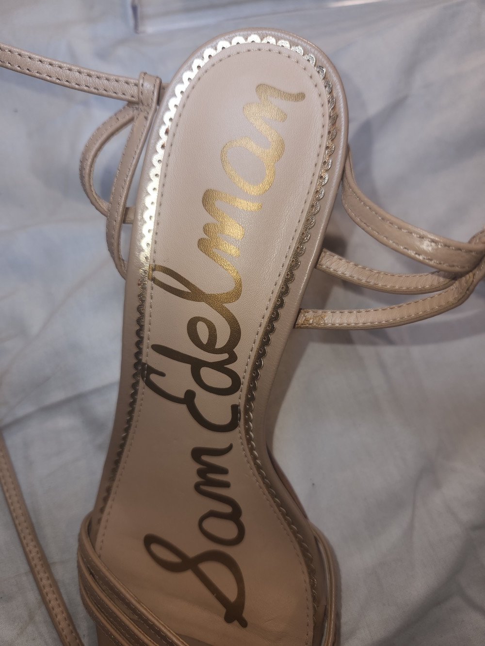 Strappy Ankle-Tie Block Heel Sandal in Nude - Picture 3 of 10